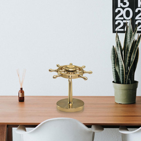 Brass Spinner Ship Wheel, Kinetic Desk Toy Spin with Stand, High Speed Bearing Metal Hand Spinners Anxiety Finger