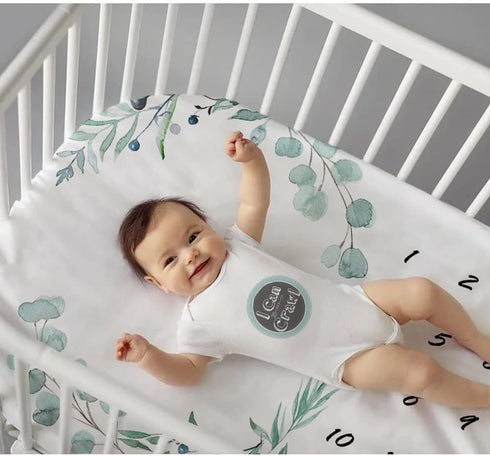 fundich 45"x40" Baby Milestone Blanket for Boys & Girls | Soft Monthly Picture Blanket for Newborn | Eucalyptus Nursery