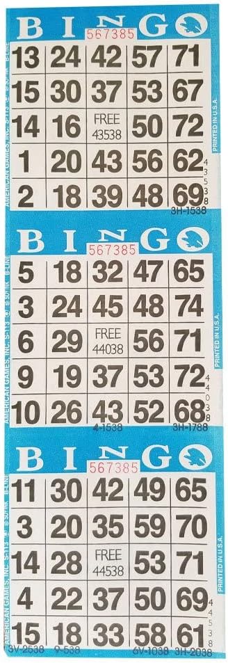 Bingo Paper Game Cards – 3 Card – 10 Bingo Sheets – 100 Books – 10 Colors, Made in USA