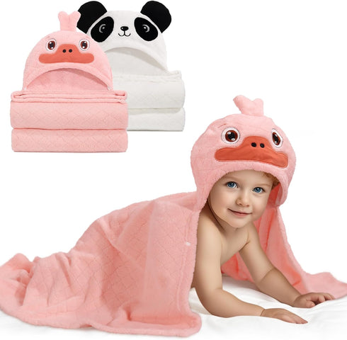 Toddler Bath Towels Age 1-2, Soft Absorbent Animal Hooded Towel for Kids