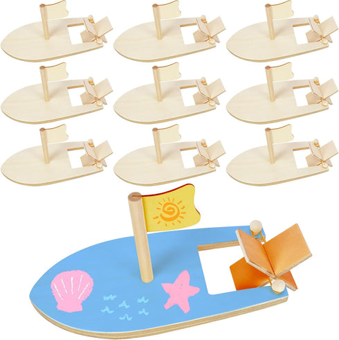 Amersumer 10 Pcs DIY Toy Wood Boat Craft Kits - Mini Wooden Sailboat Kits for School Projects, Make Your Own Sailboat