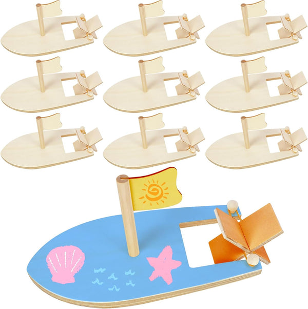 Amersumer 10 Pcs DIY Toy Wood Boat Craft Kits - Mini Wooden Sailboat Kits for School Projects, Make Your Own Sailboat