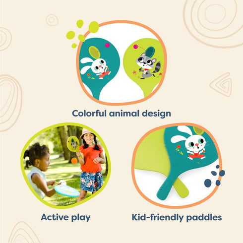 B. toys Bounce & Play Paddle Set - Sports & Outdoor Paddle Ball Game with 2 Colorful Paddles & 1 Ball for Kids
