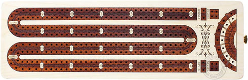 2 Track Continuous Cribbage Board - Inlaid in Bloodwood, Size: 12.5 Inches with Storage Drawer for Pegs and Score