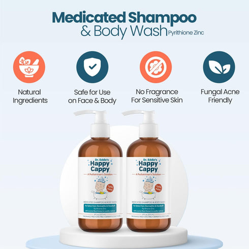 8 Oz (Pack 2) Happy Cappy Medicated Shampoo and Body Wash- Baby Dandruff Shampoo, Helps Cradle Cap and Seborrheic