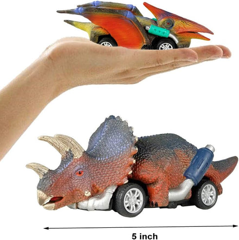 DINOBROS Dinosaur Toy Pull Back Cars, 6 Pack, Dino Toys for 3 Year Old Boys and Girls