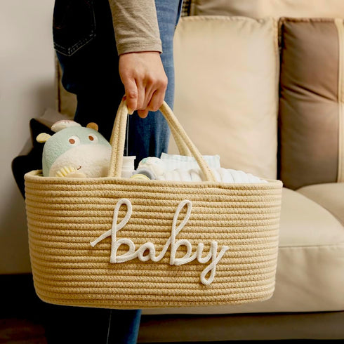 ZOMBATI Baby Diaper Caddy Organizer, Large Nursery Storage Bin Basket for Baby Shower and Baby Wipes- Cotton Rope