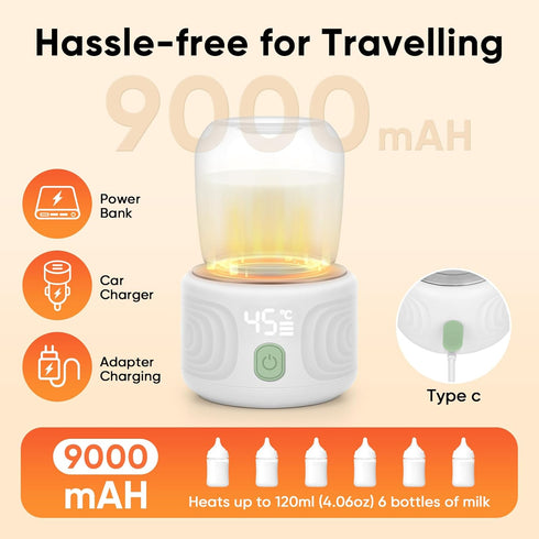 Maypott 3 4 Baby Bottle Warmer, Portable Minutes Fast Milk Warmer for Travel with Selectable Temperature & Burn