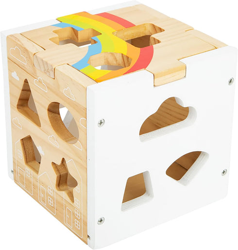Wooden Rainbow Shape Sorter Cube - Sorting Toy with 13 Geometric Shapes, Educational Game for Ages 12+ Months