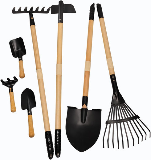 Kids Rake and Shovel Sets, 7PCS Child Metal Gardening Tools for Real