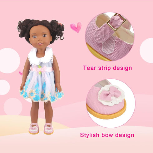 6 Pairs of Dorable Doll Shoes for 14 Inch Dolls, Cute Bow Shoes, Randomly Selected from 10 Shown