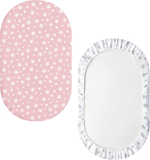 Set 4 Pack Bassinet Sheets for Baby Girl, Universal Fit for Oval, Hourglass and Rectangular Mattress, Pink