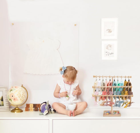 3 POVETIRE Headband Holder Stand Storage for Baby, Tier Wooden Bow Organizer for Girls Hair Bows, Infant Hair