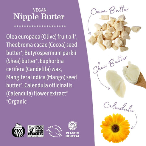 Earth Mama 2-Ounce (2-Pack) Vegan Nipple Butter | Cruelty-Free Breastfeeding Cream for Nursing Mamas | NO Lanolin