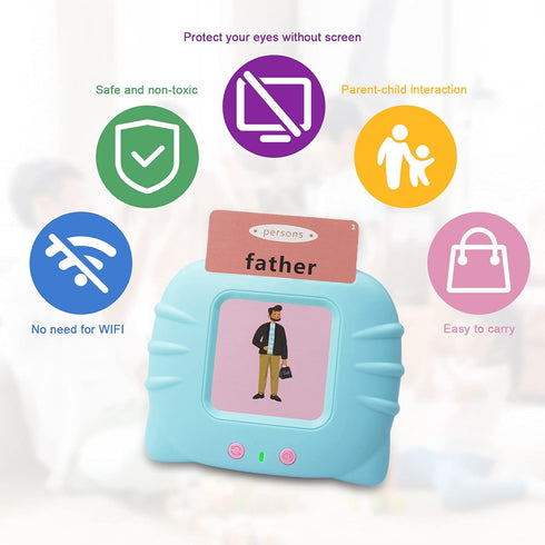 Talking Flash Cards Educational Toys, Montessori Learning Toys for Toddlers Age 2-6, Flash Cards for Kids (Blue)