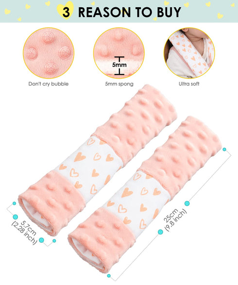 1 one enjoy 4 Pack Baby(9.8'X2.2''inch) Car Seat Belt Straps Cover for Baby Kids,Pink Baby Carrier Straps Covers