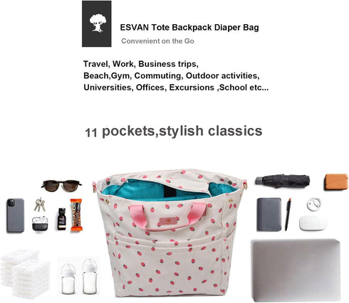 ESVAN Totepack Backpack 3 1 Backpack Diaper Tote Bag Crossbody Bag in for Women Laptop Multifunctional with Insulated