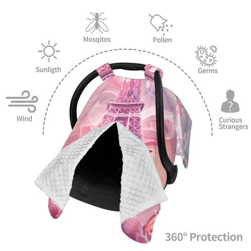 CQMZJHU Pink Eiffel Tower Romantic Paris Butterfly Baby Car Seat, Rain Shelter, Multifunctional Nursing Cover