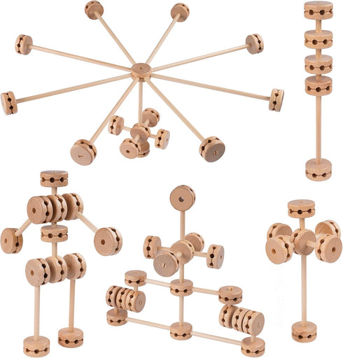 Wooden Building Blocks 60PCS Montessori STEM Toy for Kids 6+, Natural Wood Educational 3D Playset