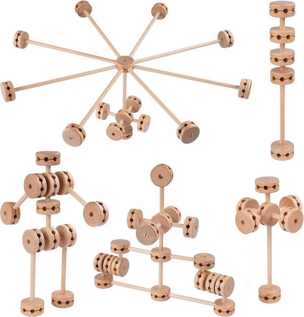 Wooden Building Blocks 60PCS Montessori STEM Toy for Kids 6+, Natural Wood Educational 3D Playset