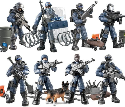 Special Forces Mini Military Action Figure with Weapons, 8 PCS Multiple Movable Joints SWAT Police Figure
