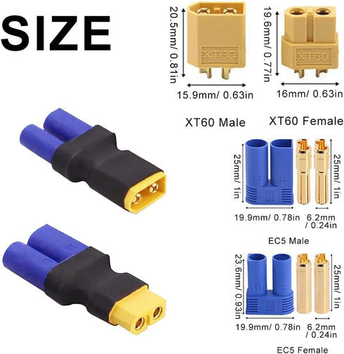 EC5 to XT60 Adapter, XT60 to EC5 Connector without Wires for RC LiPo Battery (Male & Female Adapter)