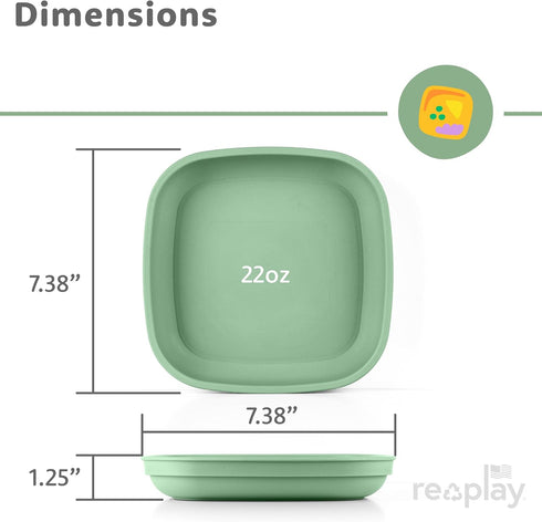 32 Oz. Set 4-9" 9" 1.25" Re-Play Toddler Plates - Deep-Walled Flat Kids Plates - Dishwasher & Microwave Safe - Made
