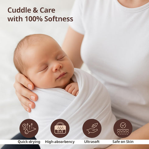 JARWISE 47 47 inches, Organic Cotton Muslin Swaddle Blanket, x White, Quick-Dry Absorbent