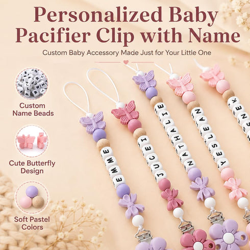Customizable Silicone Pacifier Clip for Boys and Girls (Purple)