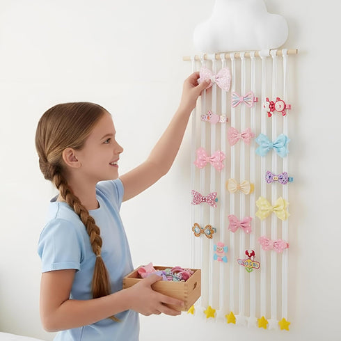 Suncalla 31.5 Inch Long Bow Holder for Girls Baby White Clouds Hair Bows Clip Organizer Baby Hair Accessories Storage