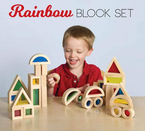 Agirlgle Wood Building Blocks Set for Kids, 24 Pcs Rainbow Stacker Construction Toys