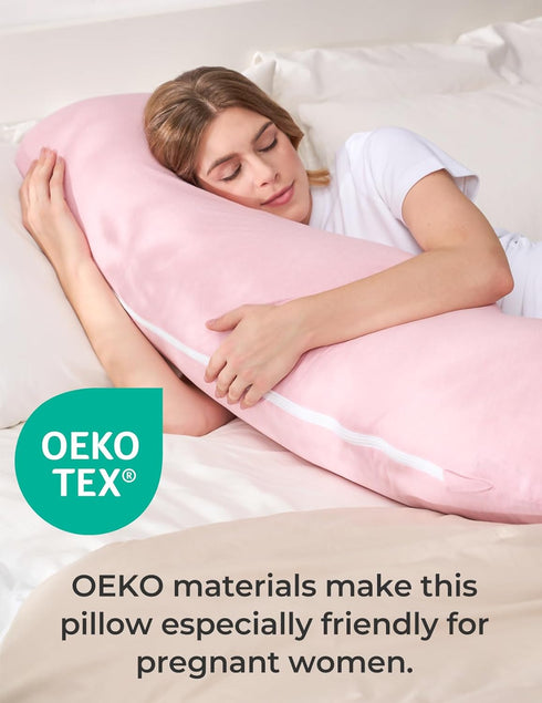 Momcozy Body Pillow for Pregnancy, J Shaped Pregnancy Pillows for Side Sleeping, Soft Maternity Pillow with Jersey