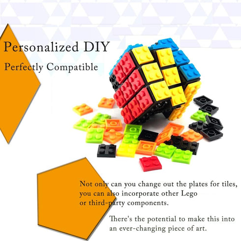 Speed Magic Cube 3x3 Build-on Brick, Smooth Turning Magic Cube Brain Teaser Puzzle and Building Bricks Toy