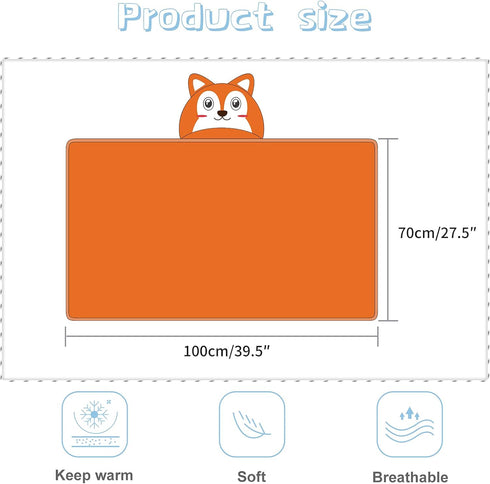 MICHLEY Baby Hooded Swaddling Blanket, Animal Face Toddler Fall Winter Throw, 0-3 Years (Fox)
