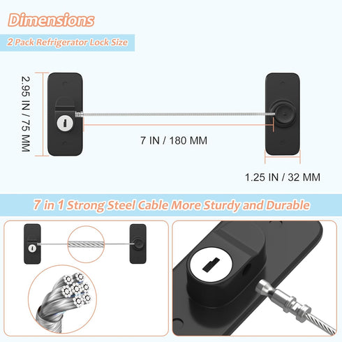 AOSITE Mini Fridge Locks for Kids, No Drill Refrigerator Locks for Child Safety, 2 Pack