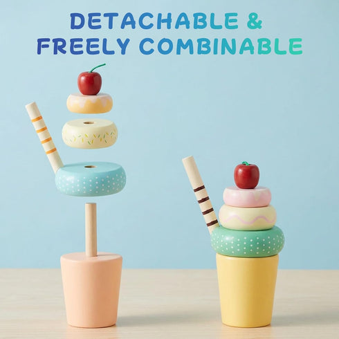 1-3, Playset Wooden Ice Cream Toys for Kids, Pretend Play Food Toy for Toddlers Kitchen Accessories Lolly Shop Games