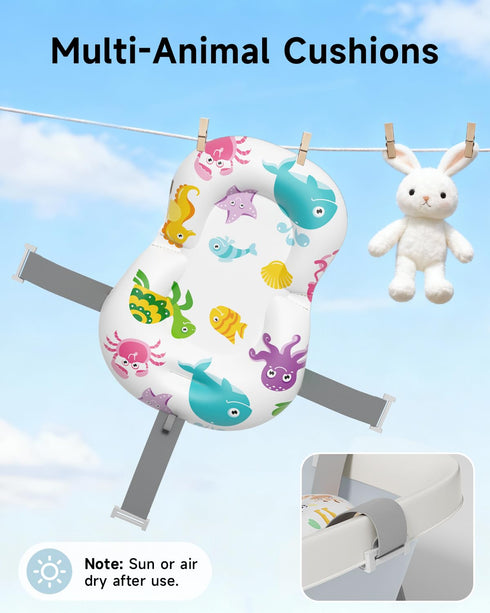 EverKiddo 36-Month Collapsible Baby Bathtub, Large Infant Bath Tub with Thermometer & Cute Soft Cushion for Newborn