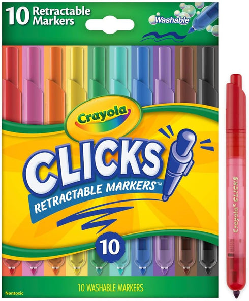 Crayola Clicks Retractable Tip Markers (10ct), Washable Art Marker Set, Coloring Markers for Kids, Back to School Supplies, 3+ by Crayola