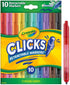 Crayola Clicks Retractable Tip Markers (10ct), Washable Art Marker Set, Coloring Markers for Kids, Back to School Supplies, 3+ by Crayola