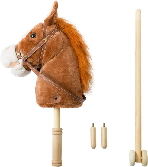 HollyHOME Handcrafted Stick Horse Plush - 36 Inches Dark Brown with Real Pony Sounds for Kids Toddlers