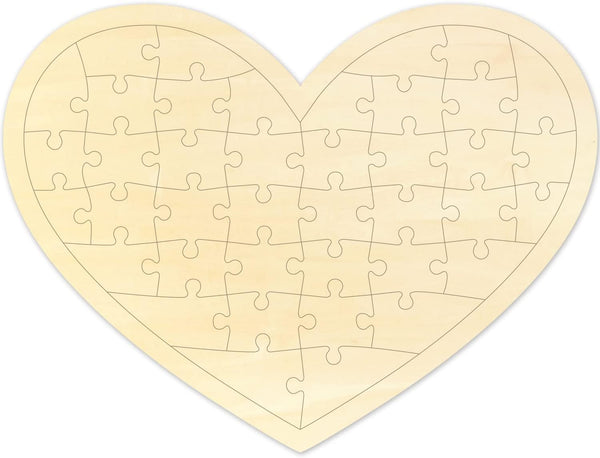 Blank Heart Shape Puzzle with 40 Pieces, Wooden Jigsaw Puzzle for Crafts & DIY, Custom Puzzle 11.2 x 8.4 Inches