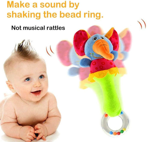 Baby Soft Rattles Shaker - Infant Developmental Hand Grip Toys, Cute Stuffed Animal with Sound (2 Pack, 3-12 Months)
