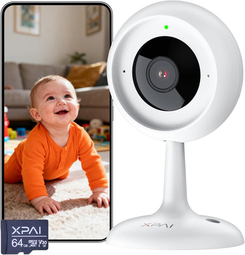 xpai Indoor Camera for Home, 3MP Indoor Camera no Subscription Baby Monitor for