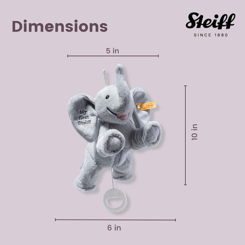 Steiff Ellie Elephant Musical Pull Toy - 10 Inch Light Grey Plush with Peaceful Lullaby, Machine Washable