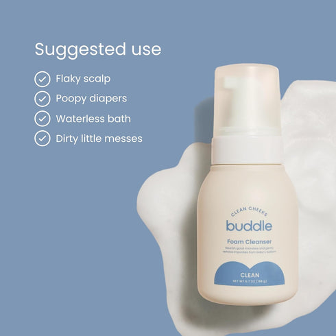 6.7oz Buddle Clean Cheeks Baby Micellar No-Rinse Foam Cleanser for Diaper Changes, Microbiome Friendly and Gentle