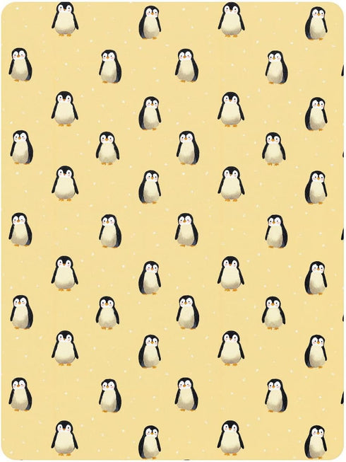 miaozhen 1 Pack 52x28 Cotton Crib Sheets for Baby Boys Girls Soft Comfy Cute Animal Penguin Pastel Yellow Toddler