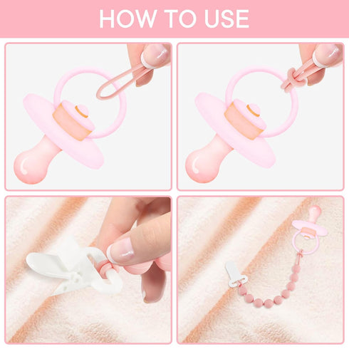 4 Pack MINMUNJIU Pacifier Clips Baby Girl, One Piece Flexible Soft Binky Clips Silicone Pacifier Holder Clip for Girls
