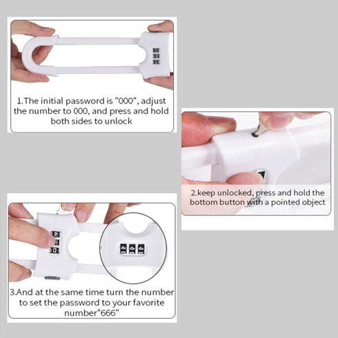 Premium Child-Proof Safety Bundle: 6 Adjustable Sliding Cabinet Door Code Locks & 2 Fridge Freezer Lock Latch Sets