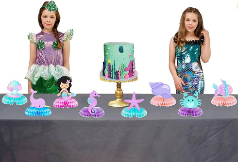 8 Pcs Mermaid Honeycomb Centerpiece, Ocean Themed Table Decorations, Fish Ocean Sea Animal for Birthday Party