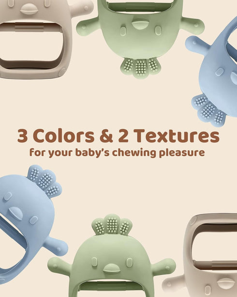 3 Packs Silicone Baby Teething Toy Mitten for Babies Over 3 Months, Anti-Dropping Wrist Teethers, BPA Free (Olive,